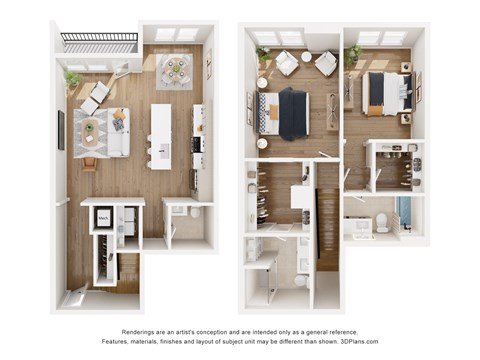 Floor plan for 2 beds, 2.5 baths, 1565 sqft